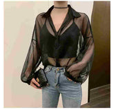 Blusa informal sexy de gasa transparente